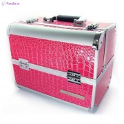 Geanta make-up piele model medie - Roz