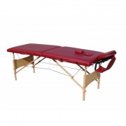 Pat Masaj Pliabil structura Lemn,2 sectiuni,Burgundy,piele ecologica,186 x 68 cm