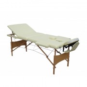 Pat Masaj Pliabil structura Lemn,3 sectiuni,Beige,piele ecologica,186 x 68 cm