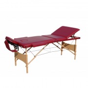 Pat Masaj Pliabil structura Lemn,3 sectiuni,Burgundy,piele ecologica,186 x 68 cm